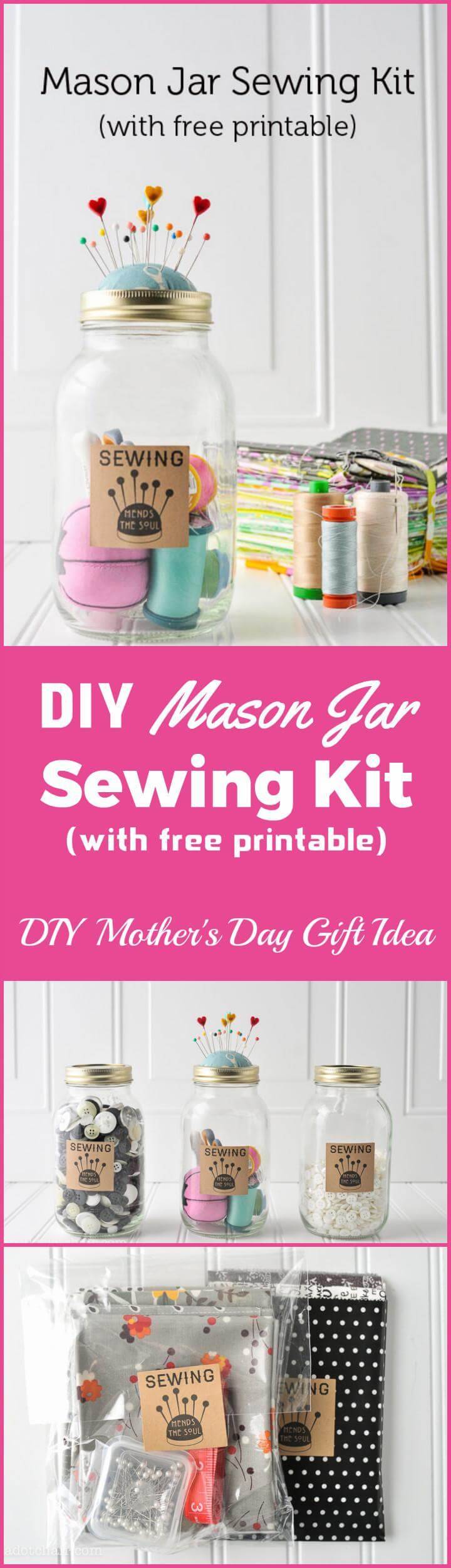 DIY Mason jar sewing kit Mother's Day gift